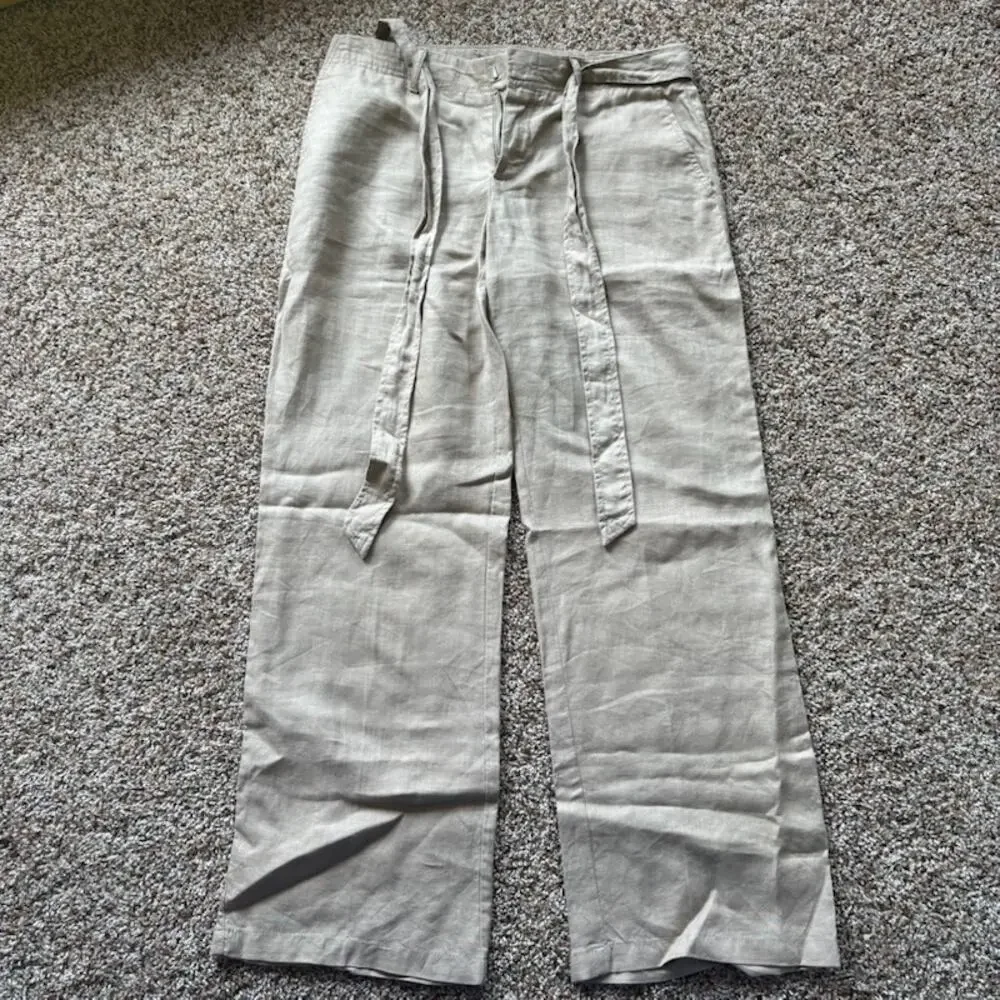 Banana Republic Linen Wide Leg Pants 2 Lt Beige Coastal Grandmother Minimalist